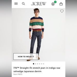 J. Crew 770™ Straight-fit stretch indigo raw selvedge Japanese denim Jeans 36x32